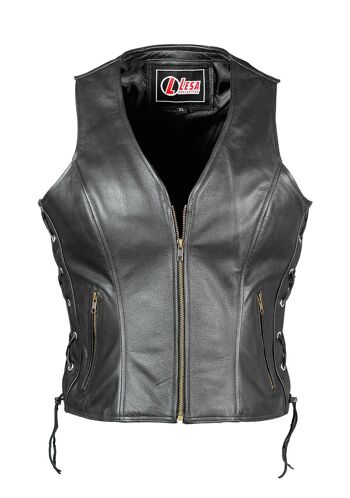 Gilet/gilet en cuir de vachette véritable de motard classique pour femmes - XL 2