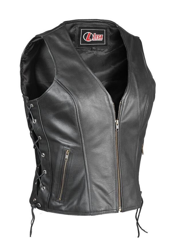 Female leather store motorcycle vest