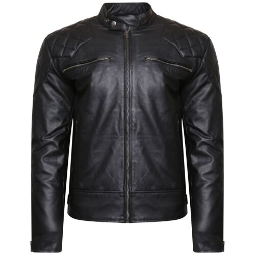 Mens Real Leather Black Cowhide Biker Jacket Vintage Retro Cafe Racer - S
