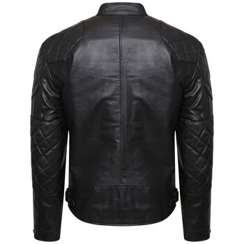 Veste de motard en cuir véritable pour homme en cuir de vachette noir Vintage Retro Cafe Racer - M 3
