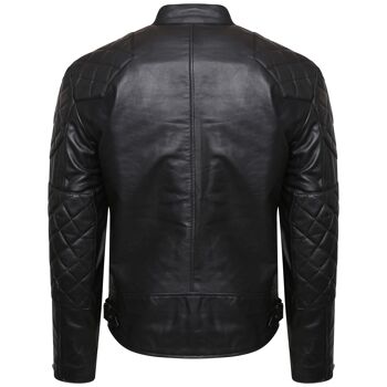 Veste de motard en cuir véritable pour homme en cuir de vachette noir Vintage Retro Cafe Racer - XXL 3