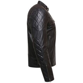 Veste de motard en cuir de vachette noir pour homme Vintage Retro Cafe Racer - 4XL 5