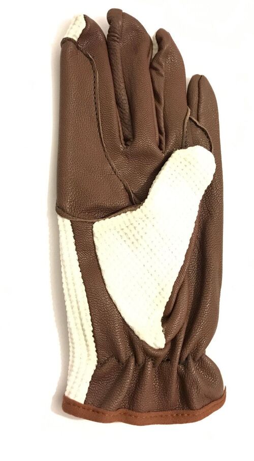 Light Brown Leather Palm Horse Riding and Driving Gloves with White Fabric