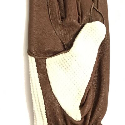 Light Brown Leather Palm Horse Riding and Driving Gloves with White Fabric