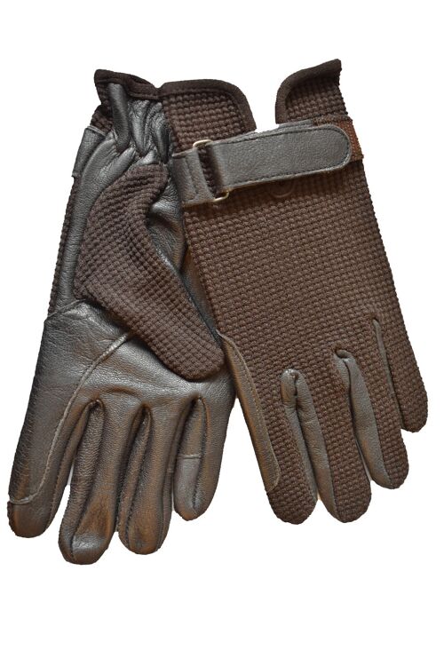 Light Brown Leather Palm Horse Riding and Driving Gloves with brown fabric - S - Chocolate