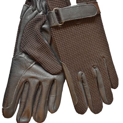 Light Brown Leather Palm Horse Riding and Driving Gloves with brown fabric - S - Chocolate