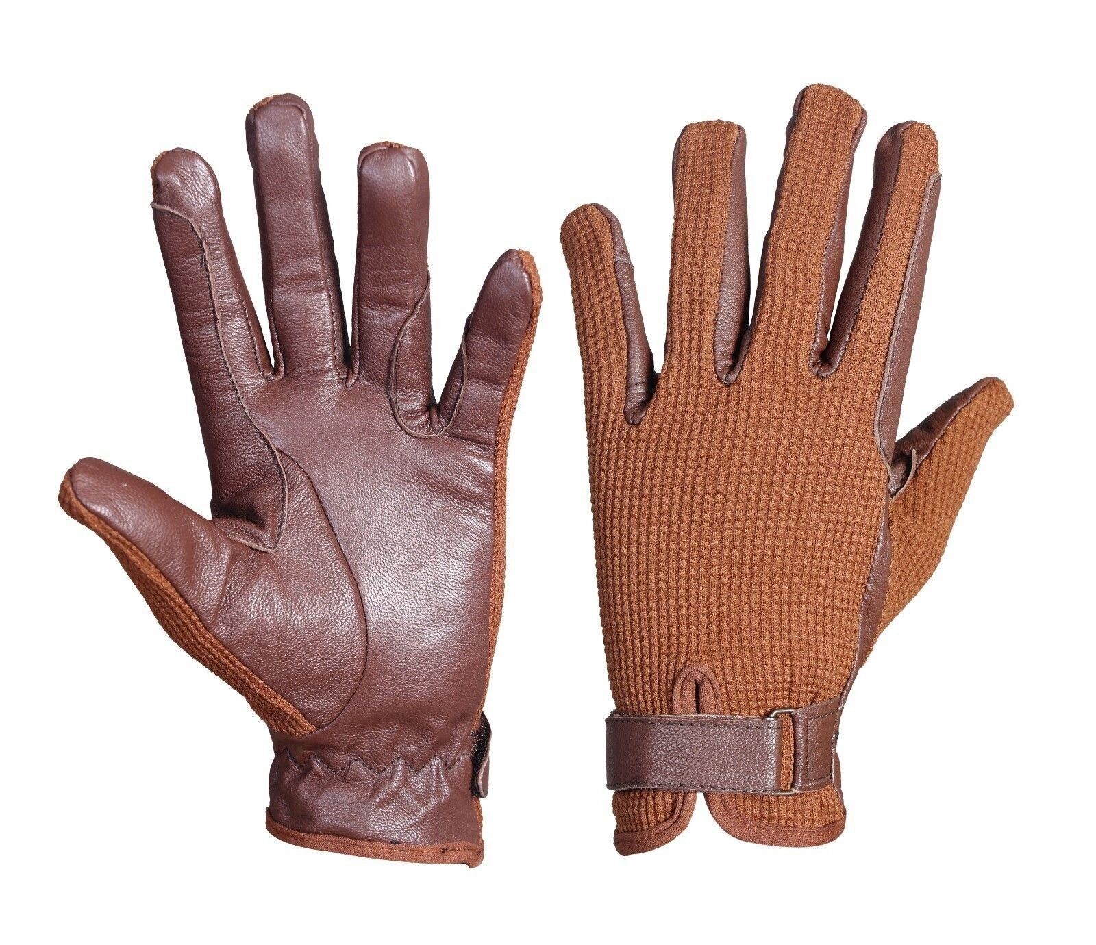 Gants d'équitation et d'attelage Palm en cuir marron clair avec tissu marron - M - MARRON