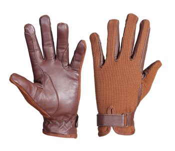 Gants d'équitation et d'attelage Palm en cuir marron clair avec tissu marron - M - MARRON 1