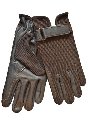 Gants d'équitation et d'attelage Palm en cuir marron clair avec tissu marron - XS - Chocolat 1