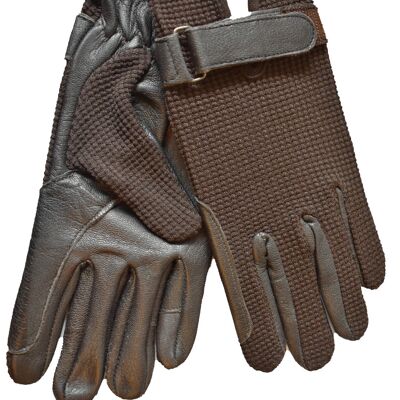 Light Brown Leather Palm Horse Riding and Driving Gloves with brown fabric - M - Chocolate