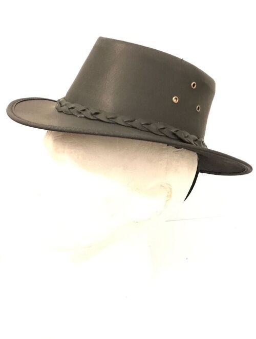 Kids Childrens Australian Aussie Black Leather Bush Hat Cowboy Hat One Size