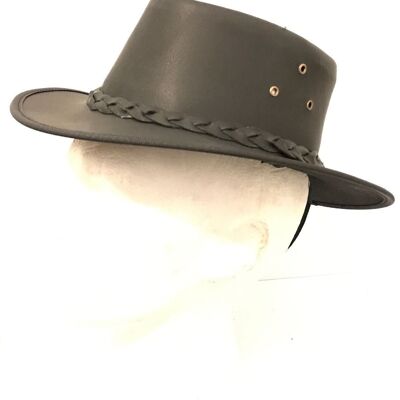 Kids Childrens Australian Aussie Black Leather Bush Hat Cowboy Hat One Size