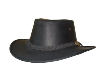 Chapeau de cow-boy noir en cuir de style australien Cowboy Western avec mentonnière - S 2