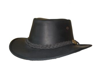 Chapeau de cow-boy noir en cuir de style australien Cowboy Western avec mentonnière - M 1