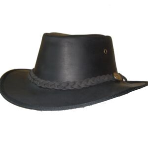 Chapeau de cow-boy noir en cuir de style australien Cowboy Western avec mentonnière - XL