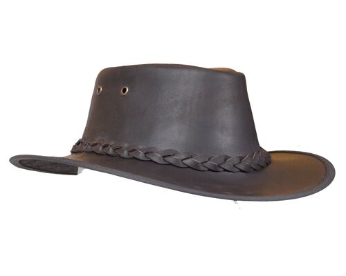 Full Grain Dark Brown Leather Bush Hat - XS