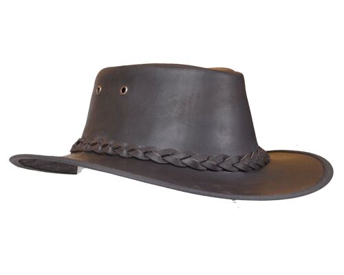 Full Grain Dark Brown Leather Bush Hat - S