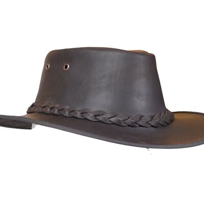 Chapeau de brousse en cuir marron foncé pleine fleur - S