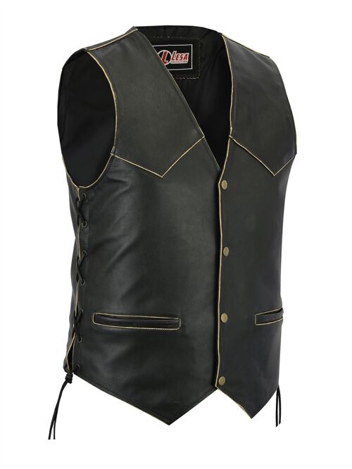 New Mens Leather Motorcycle Biker Vest Antique Side Laces Classic Style - S