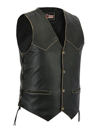 Nouveaux hommes en cuir moto motard gilet antique côté lacets style classique - XL 1