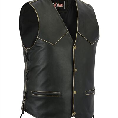 New Mens Leather Motorcycle Biker Vest Antique Side Laces Classic Style - 4XL
