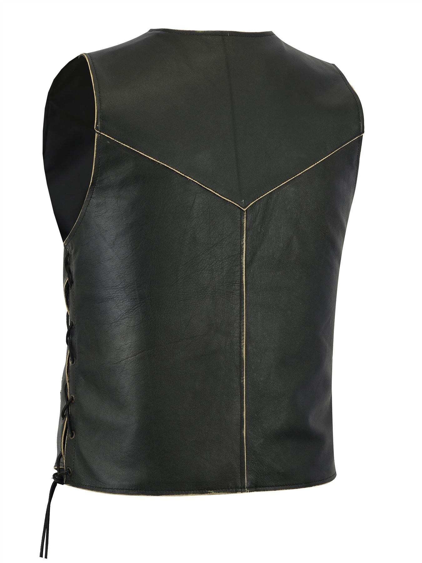 New Mens Leather Motorcycle Biker Vest Antique Side Laces Classic Style -  5XL