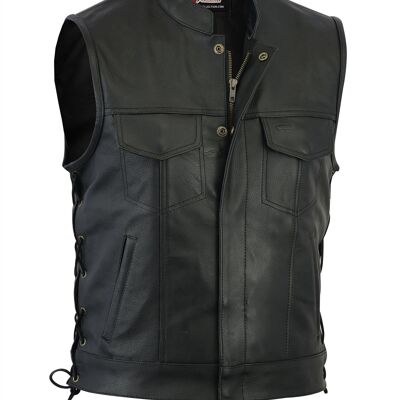 Real Leather Motorbike Cut Off Vest With Chrome  Biker Sons of Anarchy Laced up - S