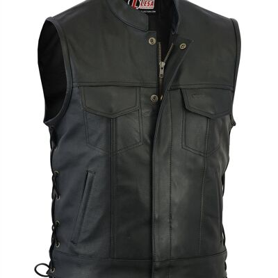 Chaleco cortado de moto de cuero real con cordones cromados Biker Sons of Anarchy - XL