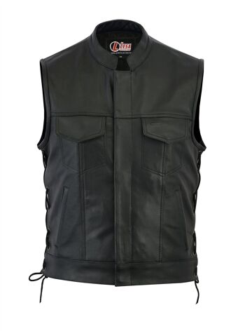 Gilet coupé en cuir véritable pour moto avec motard chromé Sons of Anarchy à lacets - 3XL 2