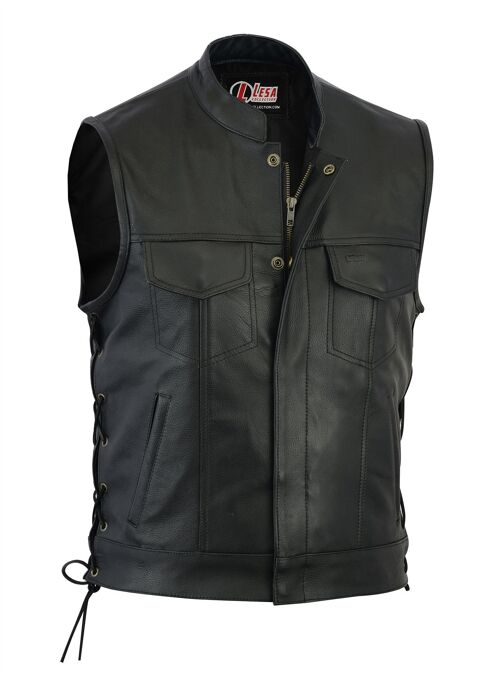 Real Leather Motorbike Cut Off Vest With Chrome  Biker Sons of Anarchy Laced up - 6XL