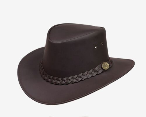 Kids Childrens Australian Aussie Brown Leather Bush Hat Cowboy Hat One Size