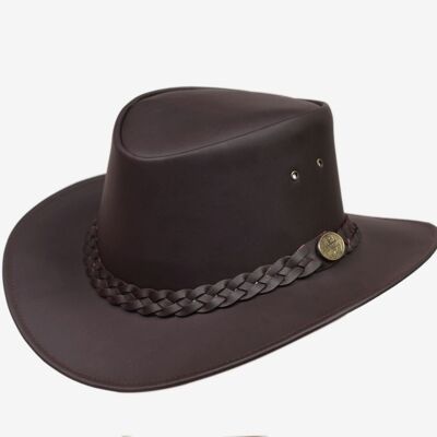 Kids Childrens Australian Aussie Brown Leather Bush Hat Cowboy Hat One Size