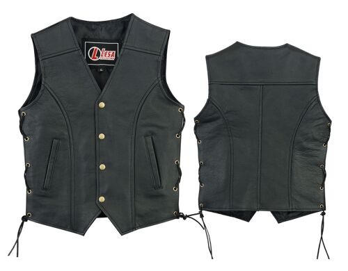 Real Leather kids vest with lace up sides-Black