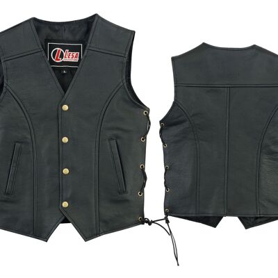 Gilet per bambini in vera pelle con lacci laterali-Nero