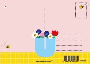 Vase carte postale avec fleurs et abeilles 2