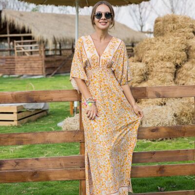 V-neck bohemian print long dress