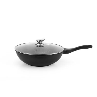 WOK PAN WITH LID BLACK 28CM