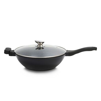 PADELLA WOK CON COPERCHIO NERO 32CM