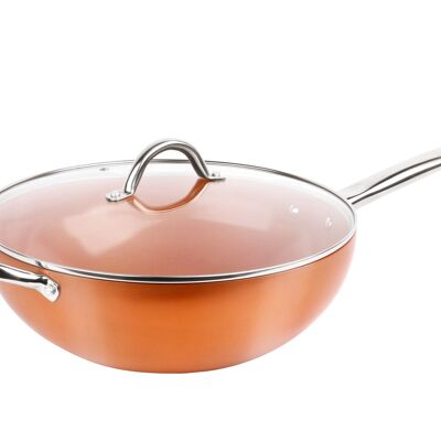 PENTOLA WOK CON COPERCHIO 28CM RAME