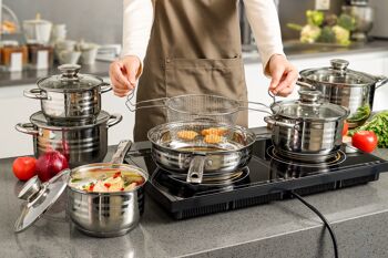 SET DE 18 PIÈCES EN ACIER INOXYDABLE AVEC DESSOUS DE VERRE ET ÉQUIPEMENT DE CUISINE 13