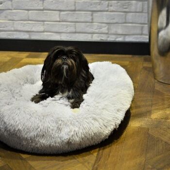 Coussin de lit en forme de beignet pour chien de luxe, confort supérieur, gris moyen 3