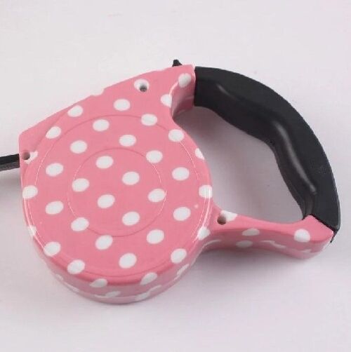 Colorful Automatic Retractable Dog Lead - Pink Polka Dots