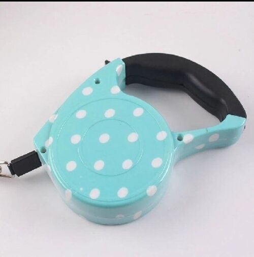 Colorful Automatic Retractable Dog Lead - Blue Polka Dots
