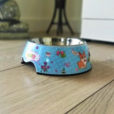 Colorful Cartoon Double-Deck Feeding and Drinking Dog Bowl ight Blue