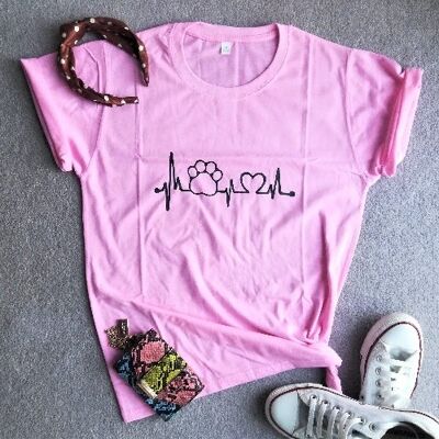 Camiseta informal Paw Heartbeat Lifeline - Rosa