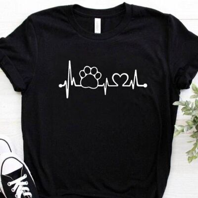 Camiseta informal Paw Heartbeat Lifeline - Negro