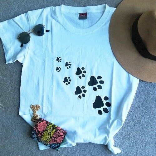 Dog Cat Paws Print Casual Tshirt - White