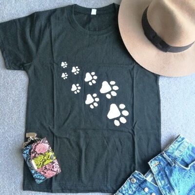 Dog Cat Paws Print Casual Tshirt - Black