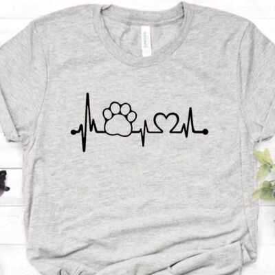 Camiseta informal Paw Heartbeat Lifeline - Gris