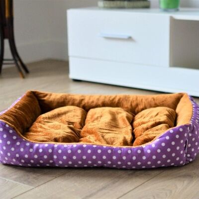 Warm Soft Comfy Dog Bed - Purple Polka Dots